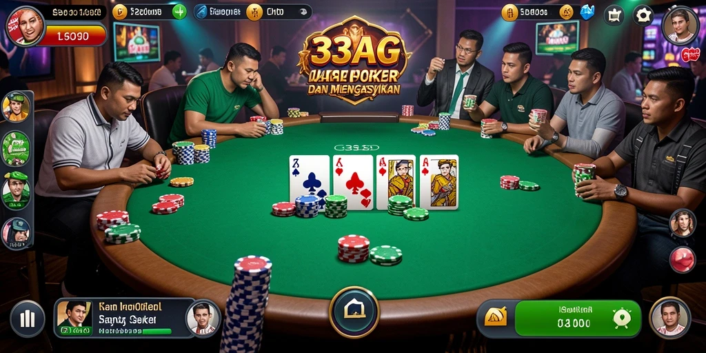 Screenshot gameplay 33AG yang menampilkan aksi Poker yang mendebarkan.