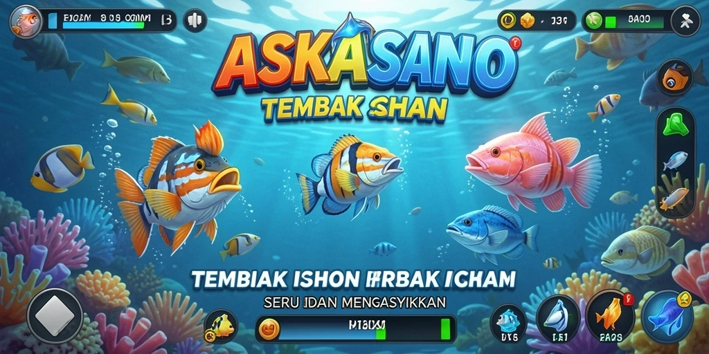 Screenshot gameplay dari ASKASINO yang menampilkan aksi menembak ikan.