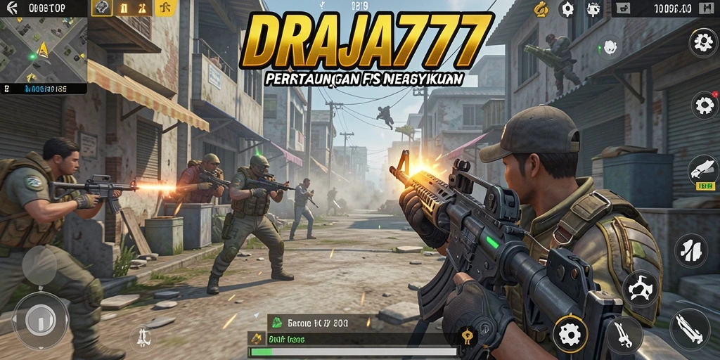 Tampilan aksi seru dalam gameplay DRAJA777 FPS.