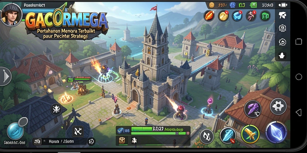 Tampilan gameplay menakjubkan dalam GACORMEGA dengan pertahanan menara yang strategis.
