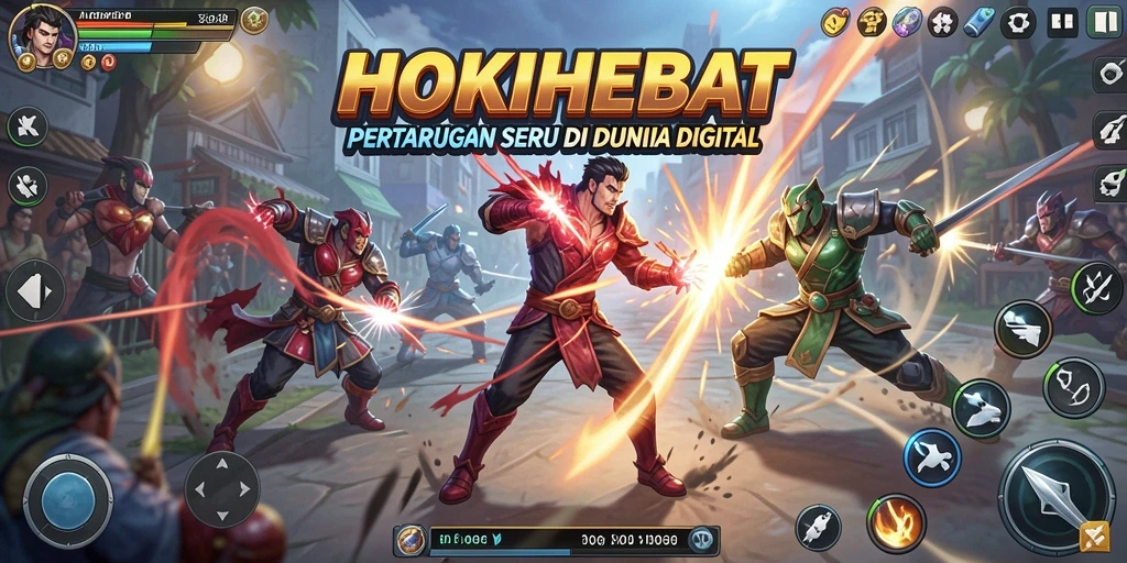 Screenshot HOKIHEBAT menampilkan aksi pertarungan yang intens dan karakter kuat.