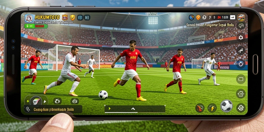 Tangkapan layar gameplay HUKUMTOTO menampilkan aksi sepak bola yang mendebarkan.