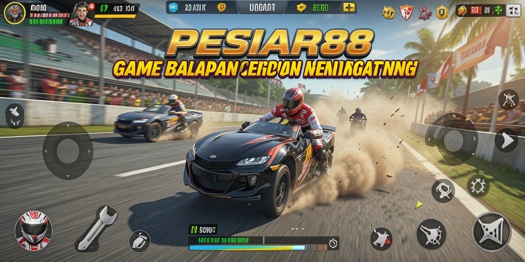Screenshot utama PESIAR88 menampilkan aksi balapan yang mendebarkan.