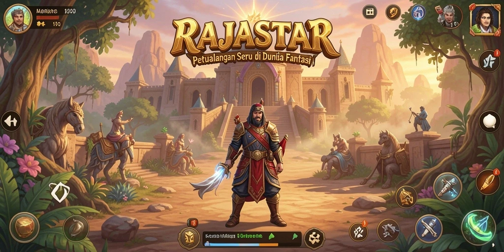 Tangkapan layar permainan RAJASTAR menampilkan pertempuran epik di dunia fantasi.