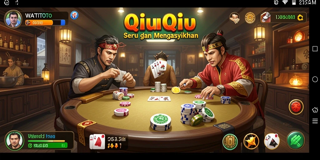 Tampilan gameplay seru di WATITOTO dengan kartu QiuQiu.