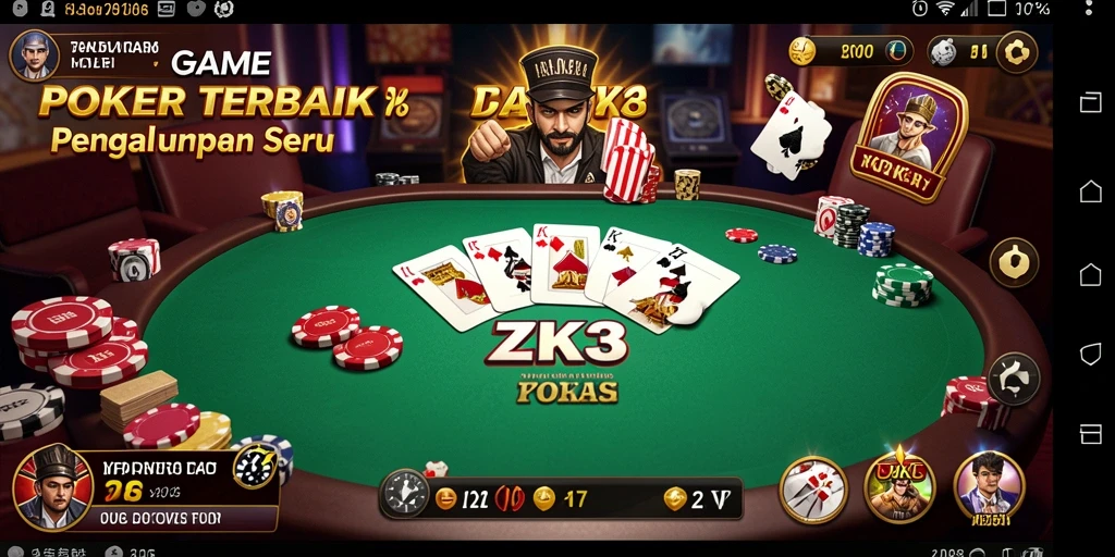 Screenshot gameplay ZK3 yang menampilkan momen seru dalam permainan poker.